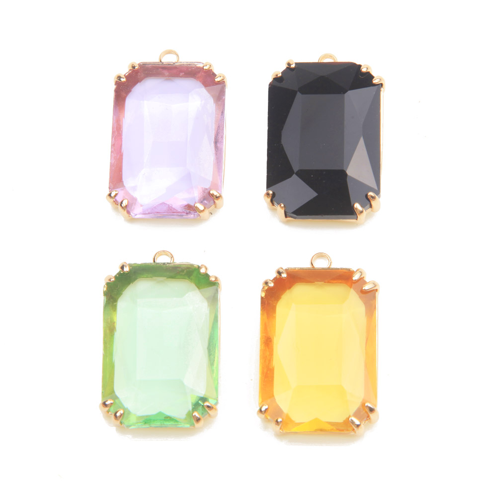 Charm Necklace Dainty - 4PCS Dainty rettangolo sfaccettato Charms vetro