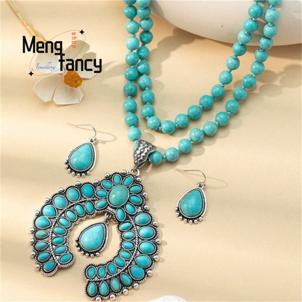 Layered Necklace Set - Orecchini floreali retrò a tre strati,
