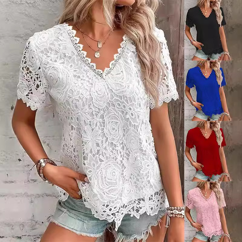 Layered Necklace Set - Camicia da donna estiva bianca manica