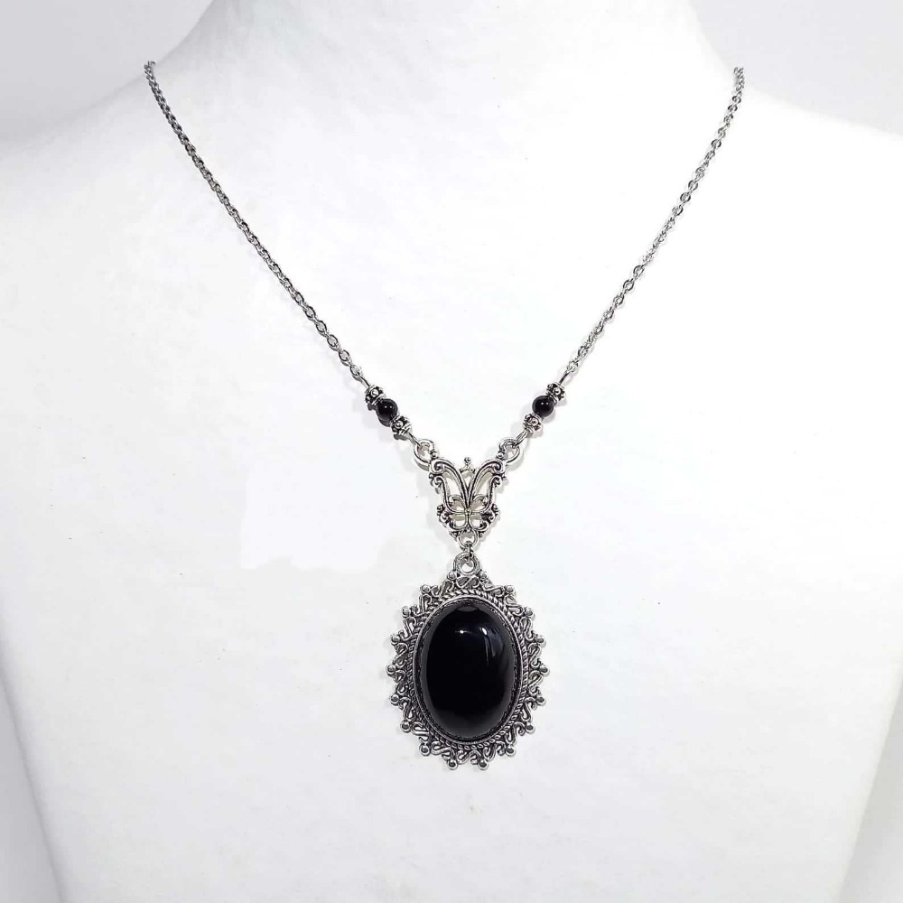 Women'S Victorian Accessories - Collana con ciondolo in agata nera