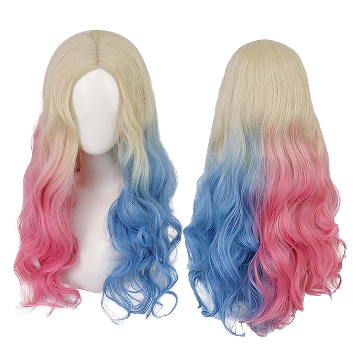 Women'S Harley Quinn Accessories - Parrucca Sintetica Lunga Ondulata Blu e